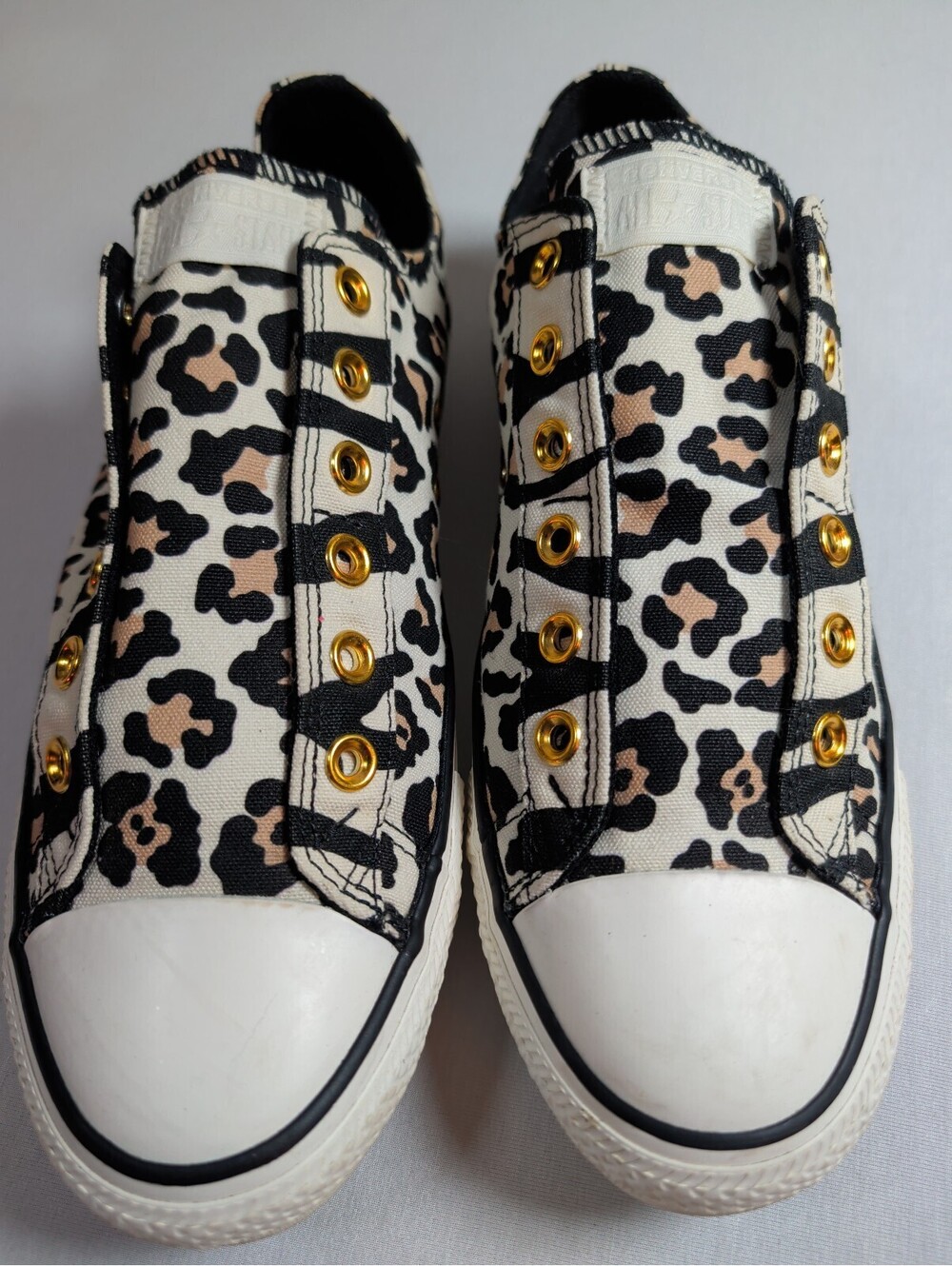 Converse All Star Leopard Print Slip-On Sneakers with Gold Eyelets Size 10W/8M
